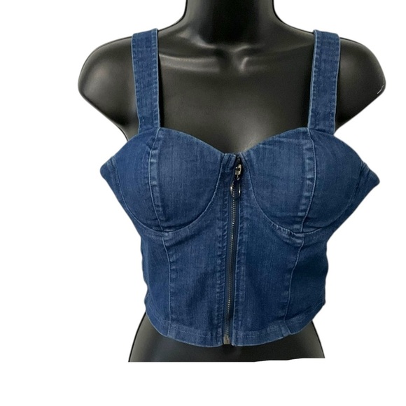 Story On Blue Denim Corset Bustier Top SZ M Women Crop Padded Hip Hop Retro - Picture 3 of 8